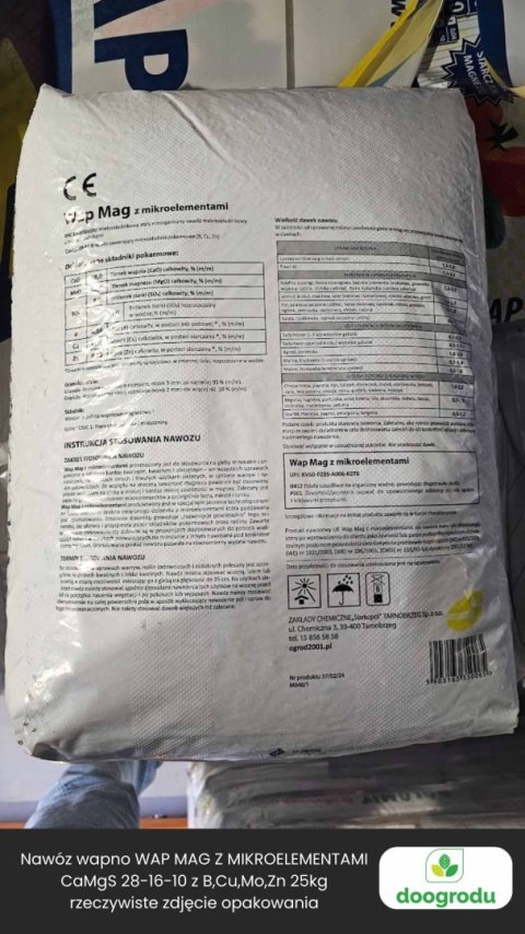 Nawóz Wapno WAP MAG Z MIKROELEMENTAMI pod trawnik Wapniowo Magnezowy CaMgS 28-16-10 z B,Cu,Mo,Zn 25kg